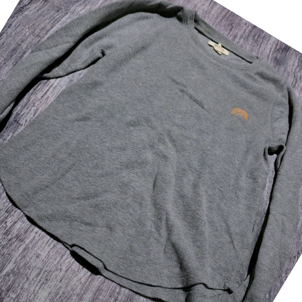 Madewell Gray Long Sleeve Crewneck T-Shirt Rainbow Embroidered Small‎ XS Casual